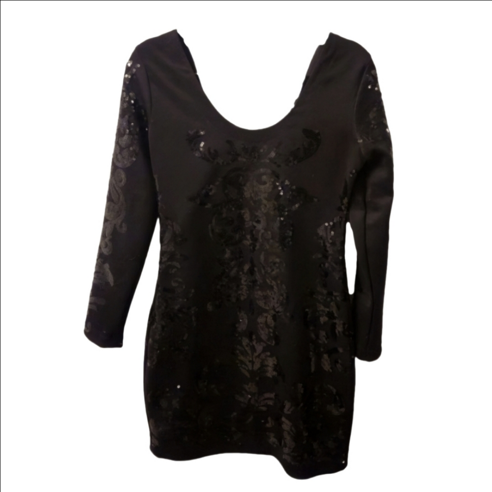 Limited Edition Handcrafted Festive Dress: Black Sequins, Size S